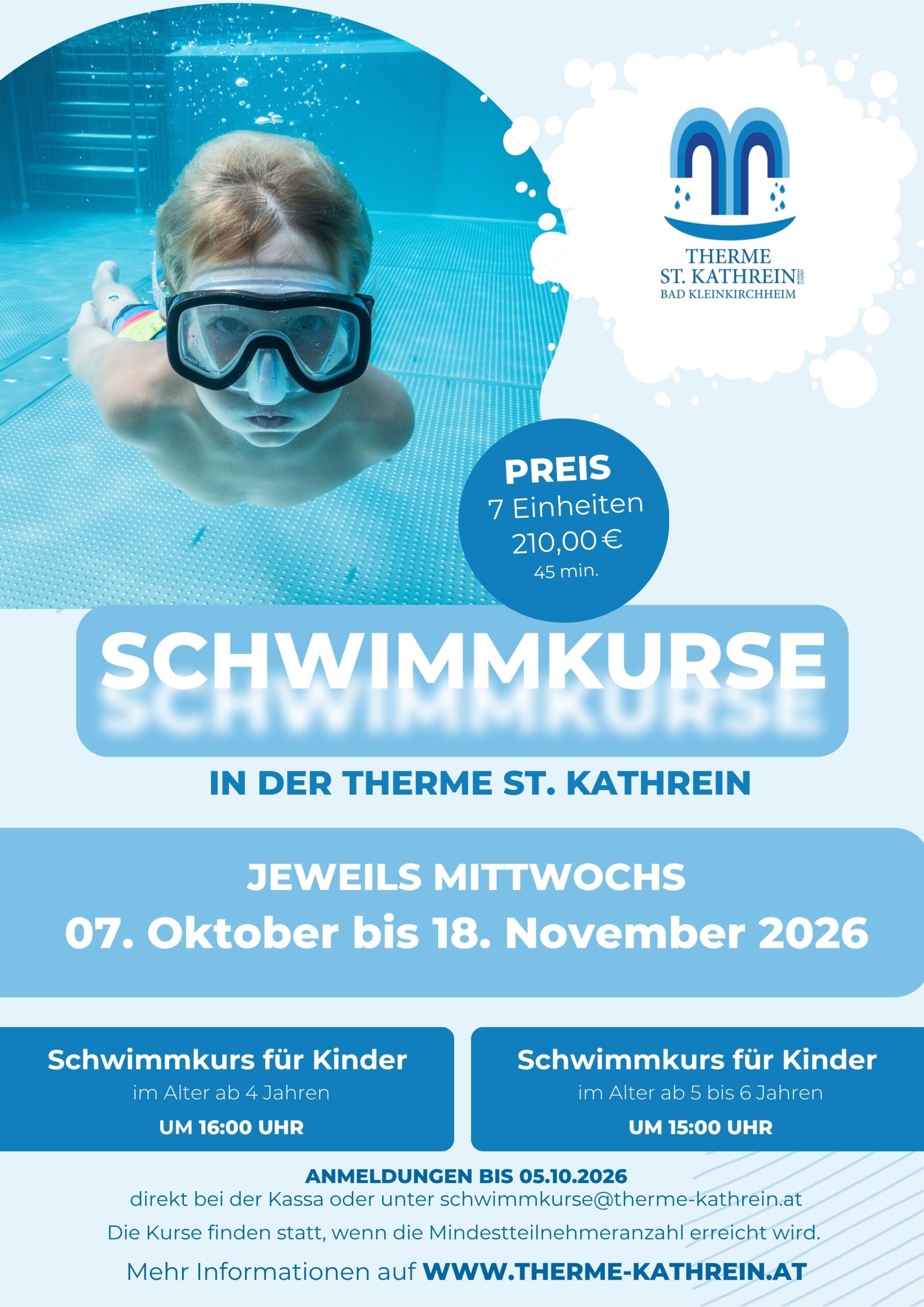 Plakat Kinder Schwimmkurs Oktober 2026